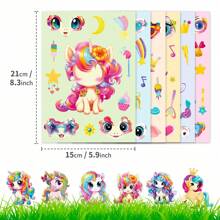 6/12/36 Sheets Make A Face Unicorn Stickers, Make Your Own Rainbow Pony Puzzle Stickers Craft Game Activities For Birthday Party Supplies Art Project Rewards Festival Gifts Birthday Decorations, Back To School, Birthday Gift, Graduation Gift