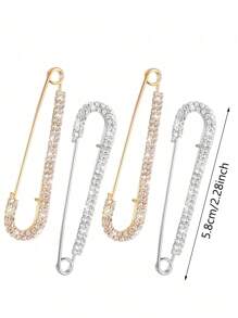 1/2/4pcs Rhinestone Brooch For Women Girls Gold Silver Color Safty Pin Brooch Lapel Pin Badge Sweater Dress Clothing Decor Hat Accessories