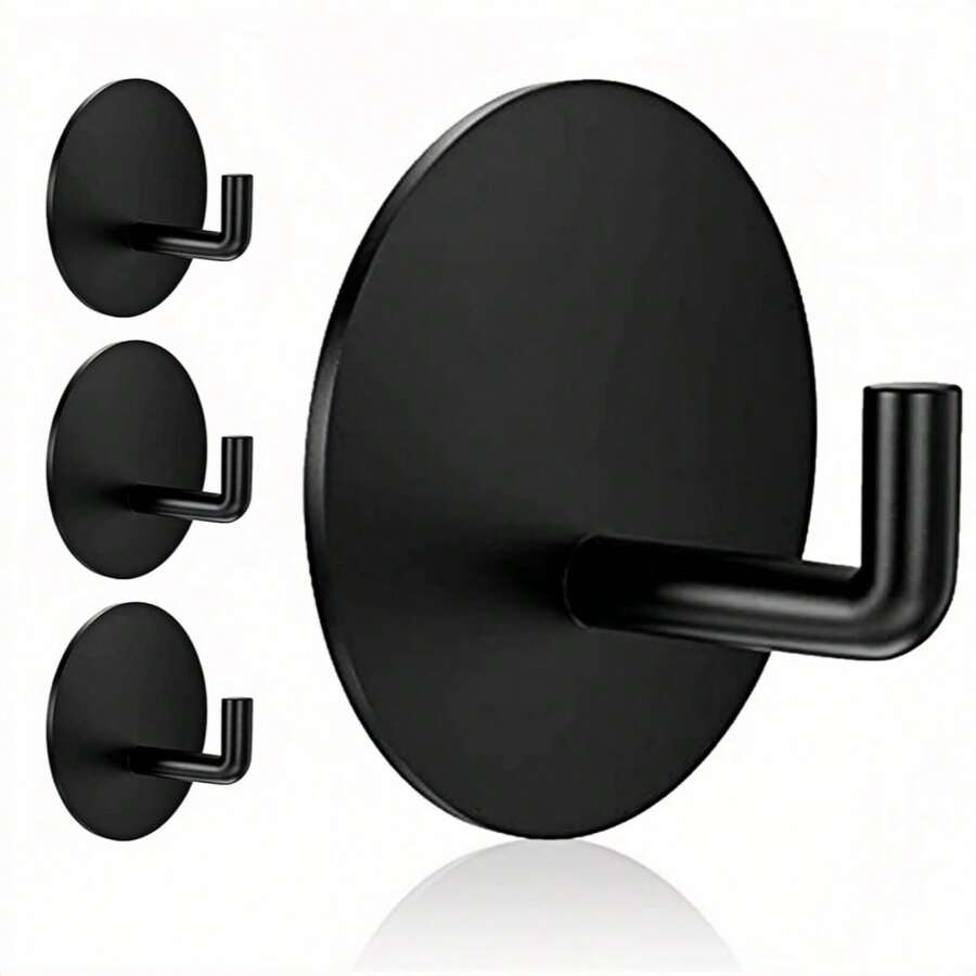 Stainless Steel Black No-Drill Adhesive Hooks, Strong Sticky For Kitchen/Bathroom/Home/RV Hanging Hooks, Removable Wall Hooks For Hanging Dishcloths, Towels, Clothes, Bathrobes, Keys, Bathroom Accessories, Room Decor