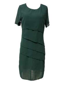 Colección de otoño e invierno Nuevas llegadas Vestido casual elegante de mujer de gasa Vestido de manga corta con cuello redondo, volantes en el bajo, suelto y transpirable para oficina, fiesta y uso diario