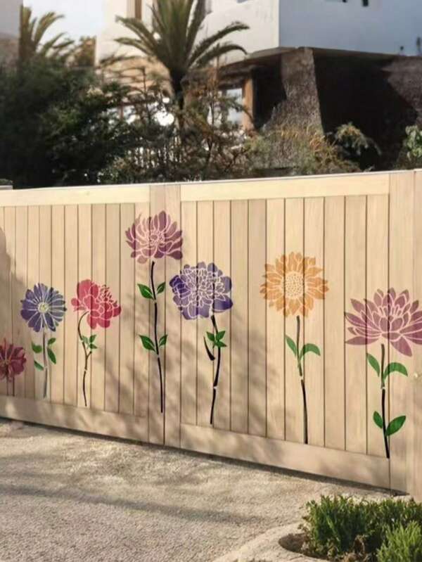 9pcs Extra Large Flower Stencils - Reusable For Lotus, Daisy, Peony, Sunflower Patterns For Painting On Wood, Walls And Garden Fences, Stencils For Painting,Back To School,School Supplies
