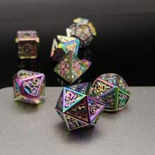 7 pièces Ensemble de dés polyédriques de haute qualité et de luxe, avec une texture de motif écaille de dragon, en métal plein de couleurs vives. Convient pour les jeux de rôle, les jeux de plateau et les jeux de cartes