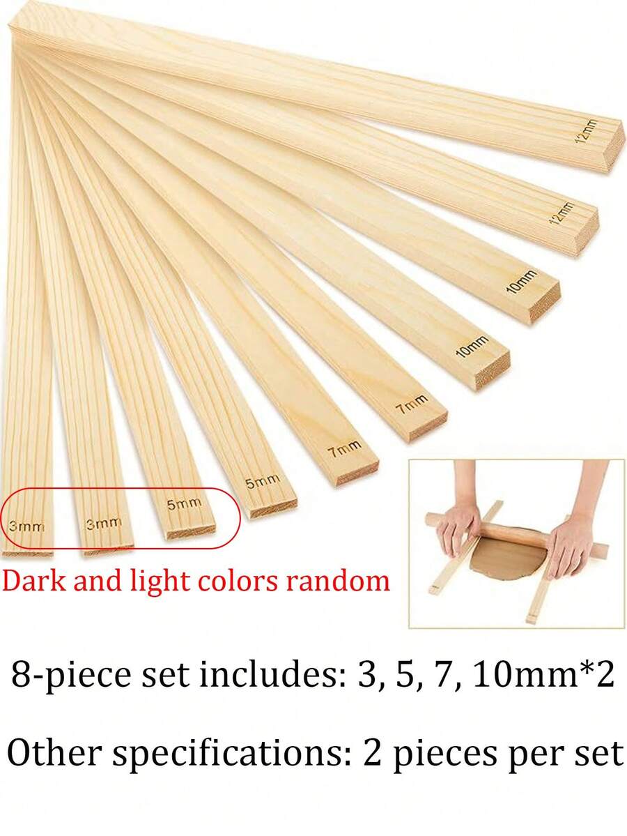 2/4/6/8/10件套陶瓷艺术工具及用品 - 陶艺擀面杖导向套装（不含电动擀面杖），聚合物粘土厚度尺，粘土板擀面杖和手工成型工具，陶艺雕塑工具套装 - 擀面杖、导杆和木榫，用于精确控制厚度