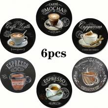 6pcs Black Coffee Pattern Drink Coasters, Silica Gel Coasters - Suitable For Tea, Coffee And Drinks - Ideal Home And Restaurant Decor, Exquisite Holiday Gifts, With Artistic Prints, Kitchen Supplies, Soft Home Decor - Multicolor - View 11
