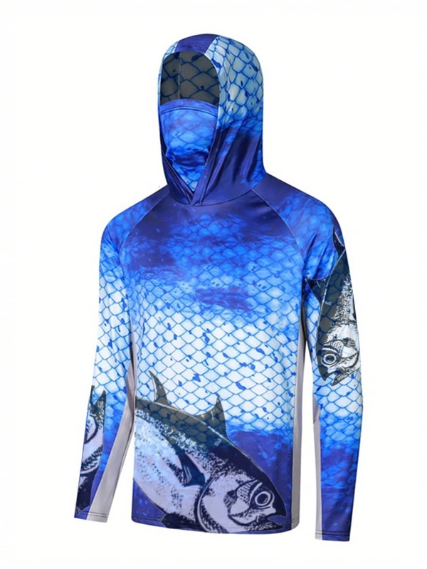Camisas de pesca para hombres de manga larga con capucha, ropa de pesca de secado rápido con máscara