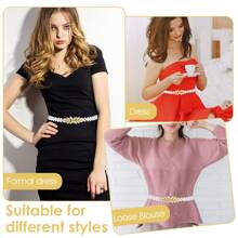 1pc Female Little Leaves Alloy Buckle Elastic ABS Pearl Adjustable Waist Belt Match For Dress Daily Use