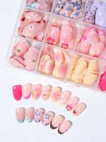 Short Oval 288Pcs(12Mixed) Hibiscus Flower Nails Cute Bee Nails & Beetle Nails Design French Acrylic Press On Nails Short Nails Pink French, Yellow French, White French Design Perfect Fit Short False Nails Set ,Easy To Wear Summer Nails And French Tip Nails Art For Woman Girl Daily Work Wear Rave Party Use Nail Supplies Nails