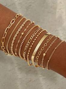 8/11 pièces Ensemble de bracelets mode minimaliste élégant rétro mignon, avec cœur, perle, chaîne torsadée. Accessoires polyvalents superposés pour vacances, fête, rendez-vous, usage quotidien