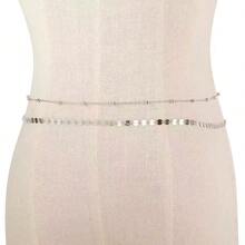 1pc Women Elegant Minimalist Oval Crystal Rhinestone Decorated Waist Chain, Fashion Waist Belt Perfect For Sexy Vacation Pearl Bra Decoration - B - View 3