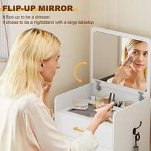 3 In 1 Make Vanity Desk With Flip Top Mirror,Glass Top Makeup Vanity Table With Cushioned Stool,Small Dressing Table With 3 Drawers,Compact Vanity Set For Apartment,Dormitory - 白色 - 查看 4