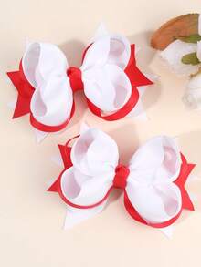 2pcs Navy Blue & White Contrast Bowknot Hair Clips, Satin Ribbon Hair Accessories, Suitable For School, Wedding, Formal Occasions - Multicolor - View 1