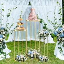 1 Pezzo, 3 Pezzi Piedistalli Cilindrici In Metallo Dorato Per Esposizione Di Torte, Piante, Matrimoni Ed Ogni Evento