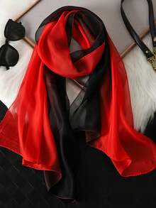 1 chiếc khăn choàng bằng chiffon nhẹ, thoáng khí, kiểu ombre thanh lịch, chất lượng cao, phù hợp cho mặc hàng ngày, dự tiệc, đi chơi, du lịch, chụp ảnh, làm phụ kiện thời trang, phối cùng váy mùa xuân/hè. - đen đỏ - Xem 3