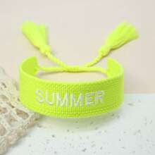 1pc Embroidered "SUMMER" Vintage Style Bracelet, Boho Beach Holiday Vibe, Suitable Gift For Family, Friends, Students, Festivals, Beach Parties And Travels