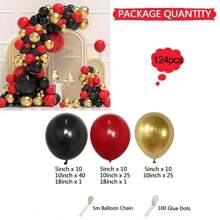 130 Peças Kit de Guirlanda de Balões de Látex Vermelho e Preto para Decoração de Casamento, Aniversário, Aniversário, Festa Interna, Formatura, Decoração de Temporada