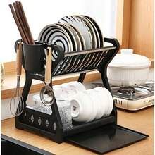 1 件厨房储物架支架，双层碗碟干燥架，可放置碗、盘子、餐具 - 彩色 - 查看 1