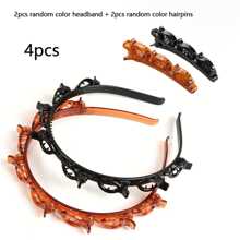 2pcs Woven Hairbands & Bangs Clips Hair Accessories, Multi-Layer Hollow Headband & Hair Clips Top Clips