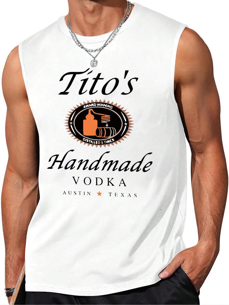 Tito's Vodka Tribute Graphic Men's Tank Top 100% Cotton 220g - White - View 1