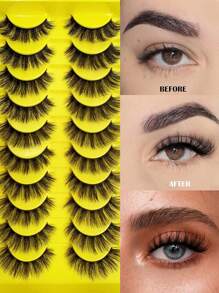 Cílios Postiços 3D Eyelashes Estilo Mangá 16mm Comprimento Cílios de Vison Fadas Espigados em Formato D-Curvados que Parecem Extensão Tiras de Cílios Anime de Olho de Gato Aparência Natural Volume Cílios Postiços Espigados 10 Pares