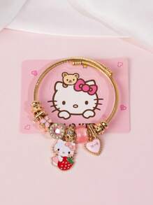 Sanrio Sanrio Hello Kitty Bracelet,1pc Cute Strawberry Hello Kitty Pendant Golden Bracelet,Suitable For Woman Daily Wear
