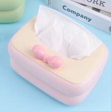 Creative High-End Tissue Box, Living Room Paper Box, Bow Tissue Box, Dopamine Tissue Box, Household Paper Box, Cute Ribbon Spring Tissue Box, Pink, Creamy Yellow, Light Green