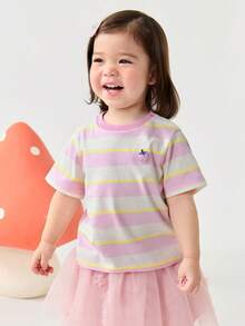 mini bala Kaos Lengan Pendek Warna-warni Ramah Kulit dan Anti-Deformasi untuk Bayi Perempuan, Musim Panas - nada merah putih - View 2
