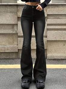 Teen Girls Casual Fashion Pocketed Distressed Flare Leg Jeans