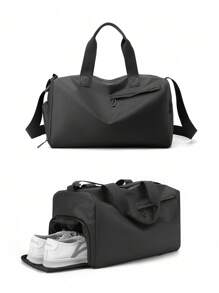 Sac fourre-tout imperméable pour hommes, avec un compartiment à chaussures indépendant, grand sac à bandoulière noir de grande capacité, sac à bandoulière, bagage de couleur unie simple, multifonctionnel, pour les étudiants, les adolescents, les étudiants de première année, la dortoir universitaire, pratique, retour à l'école, vacances, voyage