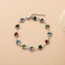 Mehrfarbiges Zirkonia-Herz-Armband, Legierungs-Dopamin-Herz-Ketten-Armband, Schmuck