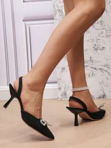 Plus Size Women High Heel Pumps With Bow Decor Closed Toe Stilettos
