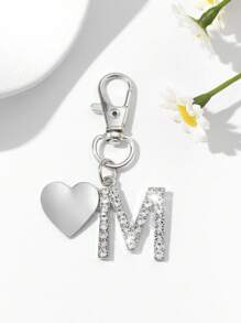 1pc Fashionable European American Luxury Heart Hollow English Letter Shaped Key Chain Pendant, Studded With Rhinestones, Suitable For Women Car Key, Bag Decor, Birthday Gift
