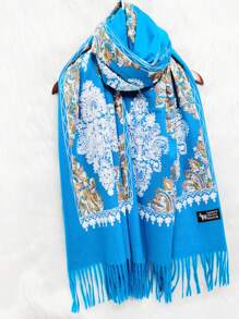 1 pièce Écharpe de femme en imitation cachemire brodée pour l'automne et l'hiver, épaissie et chaude, avec des glands, châle de voyage et cape style bohème brodé