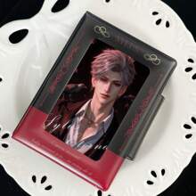 1pc Creative Black & Red Manga Style Photo Card Holder, PU Material Photo Album For 3-3.5 Inch Love And Space Qin Che Character Cards Display,Back To School,School Supplies