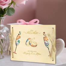 Presente romântico de parabéns por casamento, par de taças de vinho MR&MRS, porta-dinheiro de madeira, decoração de cartão de felicitação para casamento, caixa de presente criativa exclusiva para dinheiro, presente de casamento para esposa/marido, presente de aniversário, decoração para festa de casamento em casa