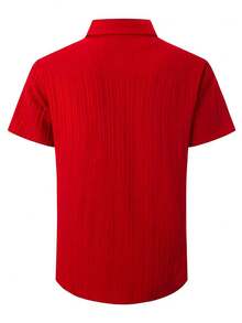 Camisa casual de manga corta con botones, holgada, ligera y transpirable para hombres - Rojo - Ver 2