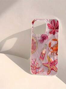 1pcs Bright Blue & Orange Seascape Shell Design Shiny Waterproof Shockproof Non-Slip Soft Phone Case Protective Cover, Compatible WithIphone