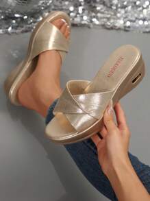 Women's Thick Sole Slides Sandals, Summer Vacation Style, Comfortable, Solid Color, Party Wear, Platform