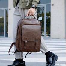 Men's Synthetic Leather Backpack-Large-Capacity, Multi-Compartment Business Office Commuter Laptop Bag With Soft Shoulder Pads And Durable Travel Backpack, Coffee Brown/Light Brown/Black, Necessary For Commuting, Exclusive To Fashion Design Business Professionals. - Cà phê - Xem 7