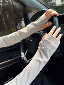1pair Women's Ice Silk Sun Protection Gloves | Long Cooling UV-Blocking Gloves, Breathable & Stretchy For Outdoor Sports, Driving & Daily Wear – Available In Multiple Colors