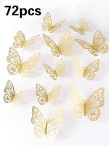 Set de 12/48/72 Piezas de Pegatinas de Mariposas 3D Huecas para Decoración de Pasteles, Boda, Sala de Estar, Hogar, Fiesta de Revelación de Sexo, Decoración de Habitación, Decoración de Pared, Pegatinas Personalizadas
