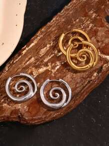 1pair Stainless Steel 18K Gold Plated Spiral Snail Hoop Earrings For Women Fashion Punk Tones Stainless Steel Chunky Jewelry Accessory To Wear On Festive Party Occasions