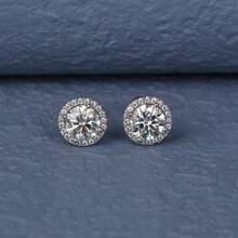1ct*2pcs Classic Round Moissanite 925 Sterling Silver Stud Earrings, Fashion Versatile Birthday Anniversary Valentine's Wedding Gift, Black Moissanite, Comes With Certificate And Gift Box