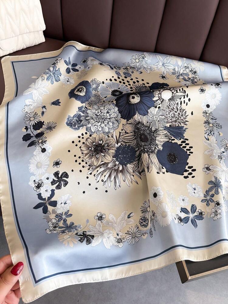 1pc Women's Elegant Retro Printed Thin Satin Scarf, Faux Silk Material, Bohemian Vintage Casual Style, Can Be Used As Scarf Or Shawl, Lightweight And Comfortable, Suitable For Spring/Summer Daily Wear And Dress Matching. - Multicolor - View 2