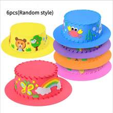 4pcs/6pcs/10pcs Handmade DIY Cap Materials Set, 3D Stereoscopic Adhesive Painting Hat, Early Educational Material Package For Children Multi, Boys And Girls Party Hat, Kindergarten Handmade Lesson Material Package, Random Style