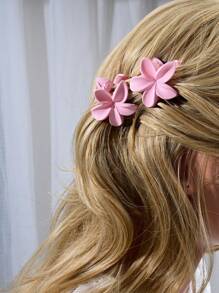 3 Pcs Solid Color Boho Style Cute ABS Plastic Flower Hair Clips For Women, Pink, All Season Hair Claw Claw Clips Hair Jaw Clip Hair Clamps