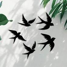 5 Stücke Vintage künstlerischer Stil Metall Vögel Wandskulpturen, aus geschmiedetem schwarzem Eisen, elegante fliegende Vogelsilhouetten Wandkunst, wetterfestes Design für Innen- und Außendekoration, ideal für Wohnzimmer, Schlafzimmer, Garten, Terrasse, Balkon und andere Wanddekorationen, perfektes Geschenkidee!