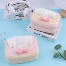 Creative High-End Tissue Box, Living Room Paper Box, Bow Tissue Box, Dopamine Tissue Box, Household Paper Box, Cute Ribbon Spring Tissue Box, Pink, Creamy Yellow, Light Green