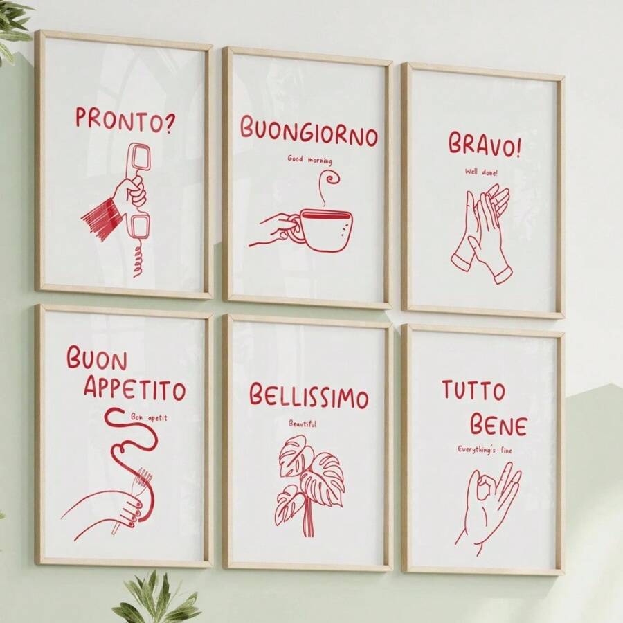 1 pieza Obra de arte de pared con palabras inspiracionales en italiano, impresiones de buenas vibras, carteles, pintura de lienzo minimalista, arte de pared moderno para decoración de sala de estar, con marco opcional