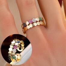 Cubic Zirconia Decor Cuff Ring - Yellow Gold - View 6