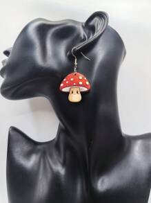 1 Pair Wooden Colorful Mushroom Design Earrings, Cute Cartoon Style Women's Daily Accessory